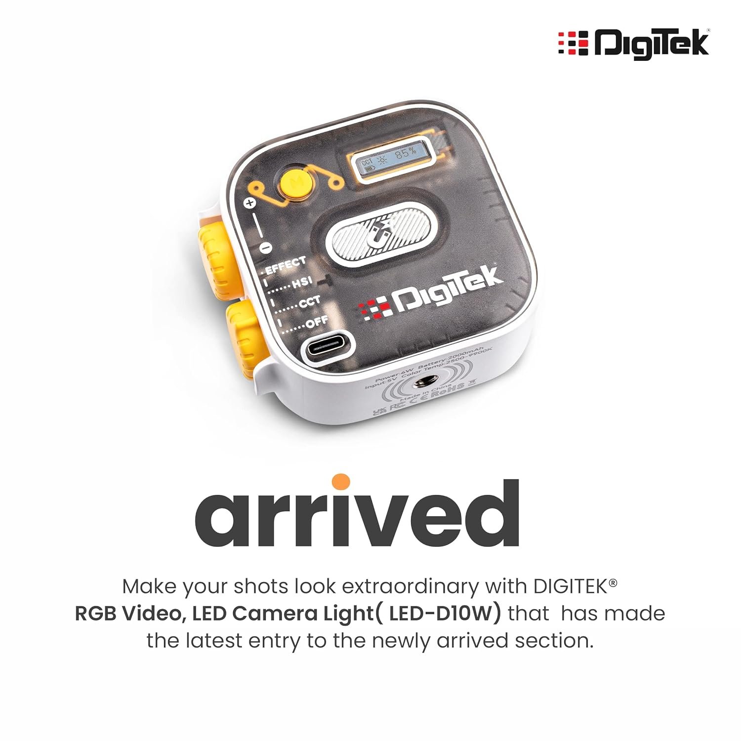 DIGITEK® (LED-D10W RGB) 10W Portable Multi Color Mini LED Video Light with 3 Color Modes, 360° Rotation, Magnetic Absorption, 2500-9000K Color Temperature, 2Hrs Battery Life, Camera & Tripod Mountable - Image 2