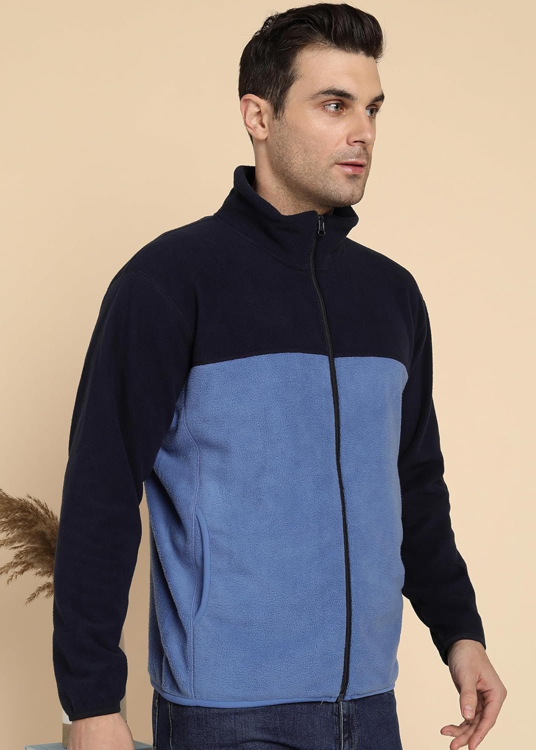 Alan Jones Clothing Men's Fleece Regular Solid Stand Collar Full Zip Jacket - Image 3