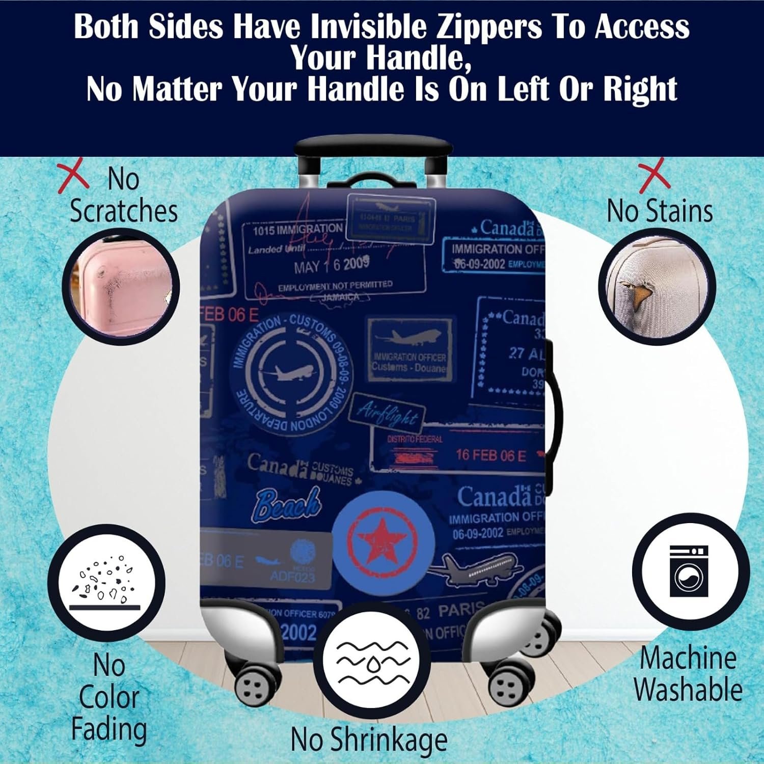 Handcuffs Luggage Cover Trolley Travel Covers, Washable Dust Proof Anti-Scratch Suitcase Protector (Blue, S (18"-22")) - Image 5