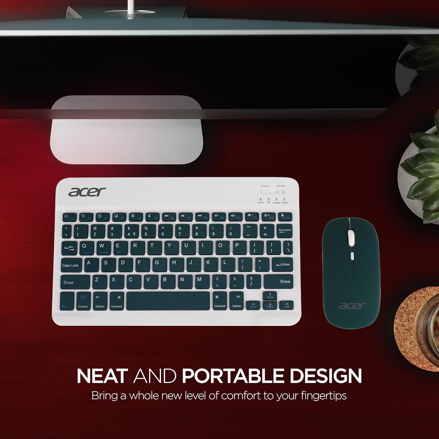 Acer Nano Pad Rechargeable Bluetooth Keyboard & Mouse Combo, 3 DPI Upto 1200 DPI, 78 Keys Anti Slip Back, Ultra Thin Design for Tablet, Laptop, Mobile, 10m Working Distance, Scissor Footed (Green) - Image 5