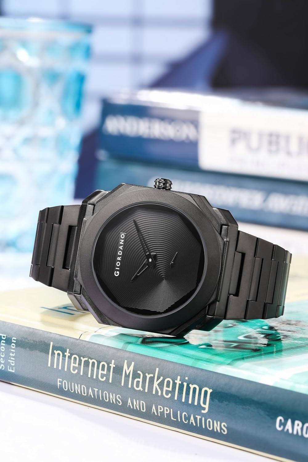 Giordano Octagonal Stainless Steel Watch for Men – Textured Dial with Subdial, Matte Finish Strap - Image 5