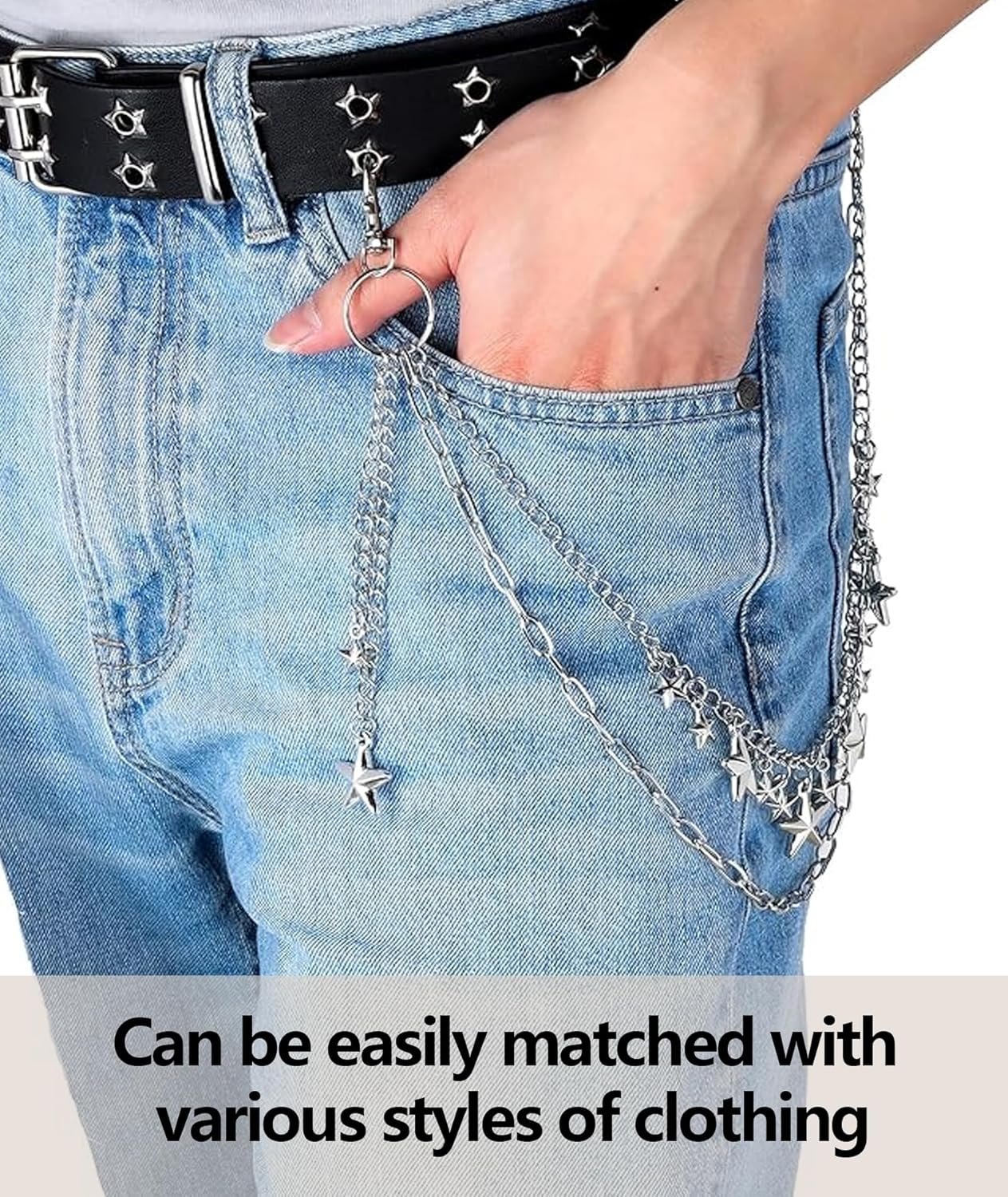 Jeans Chain, Chain for Men, Multi-Layer Jeans Chain for Men Aesthetic Star Design Fashion Accessory for Casual & Streetwear - Image 4
