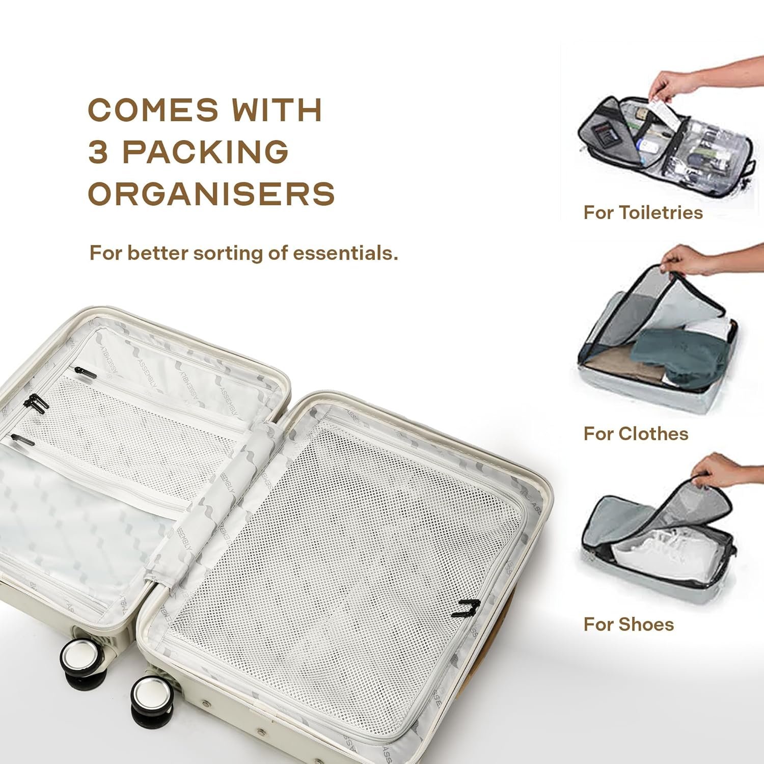 THE ASSEMBLY Polycarbonate (PC) 4 Wheels Spinner Hard-Sided Large Check-in Luggage - 28 Inches | Premium Wide Handle Trolley Bag with TSA Lock&Packing Organisers -Rover-Moon-White(110 Liters) - Rover - Image 4