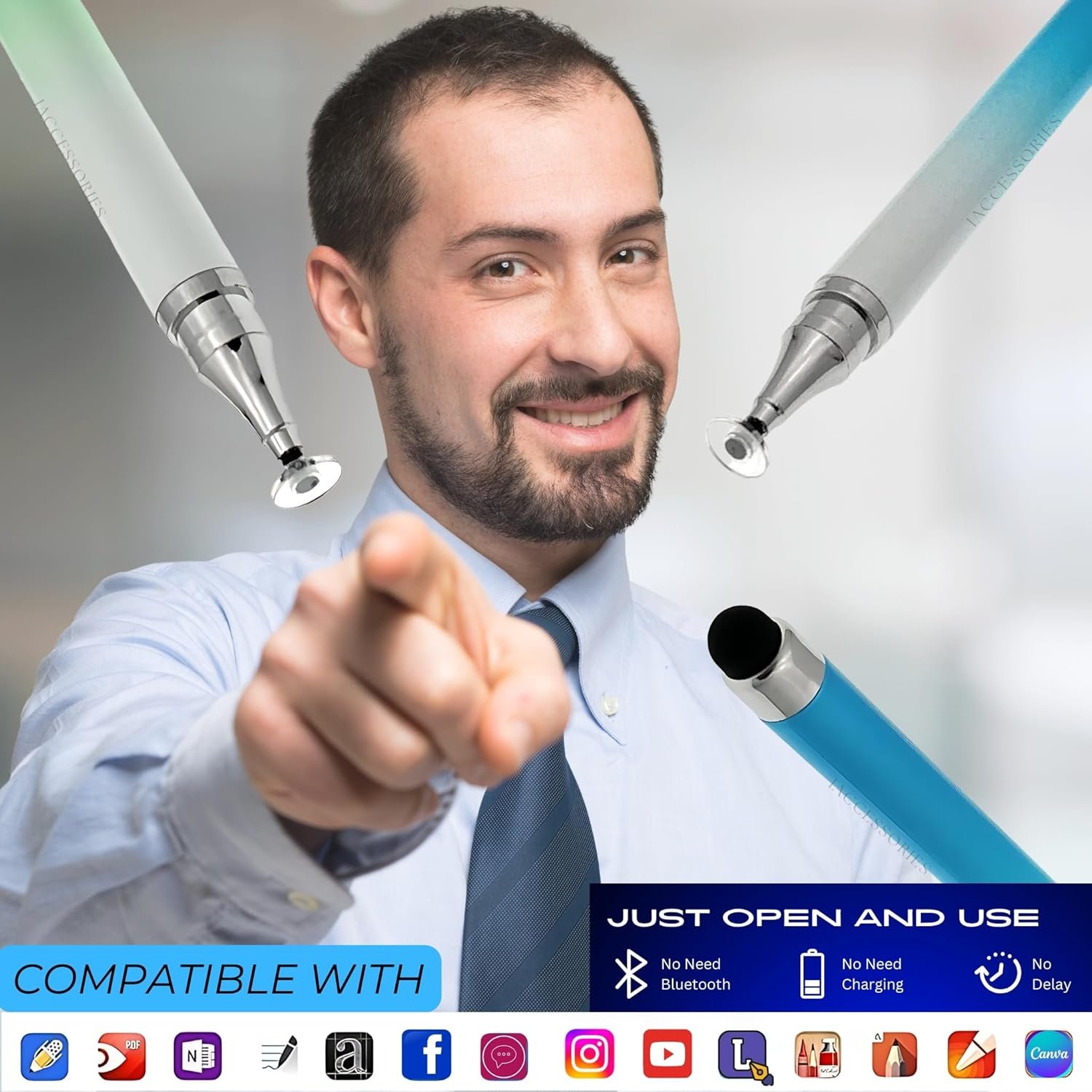 Dual-Sided Universal Stylus Pen Compatible with All Touch Screens Devices, iOS, Android Mobile Phones, Tablets - Pack of 2 (Green | Blue) - Image 6