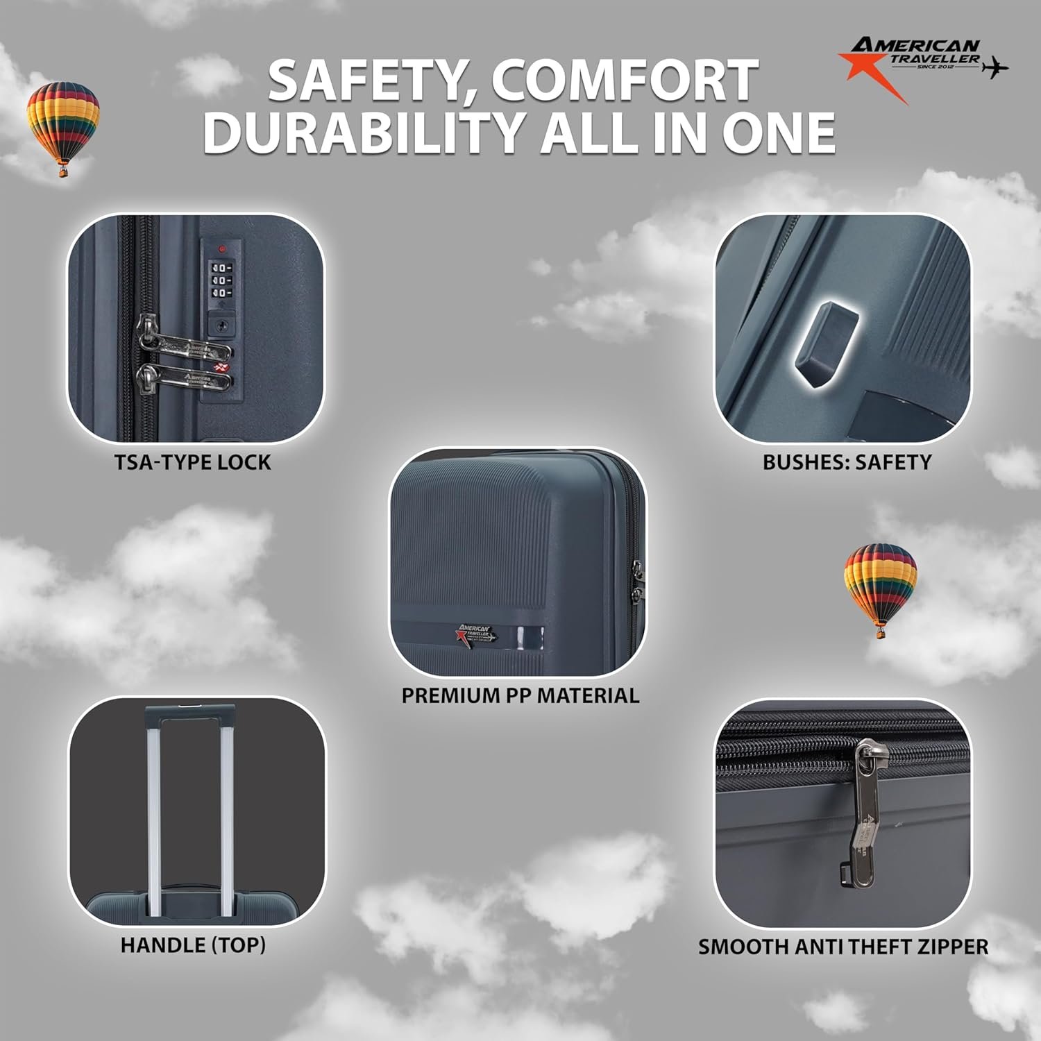 AMERICAN TRAVELLER Touris Fly Luggage Trolley Bag | Suitcase for Travel | Lightweight | Durable Polypropylene Hard Shell | 360° Spinner Wheels | TSA-Type Lock (28, Dark Grey) - Image 2