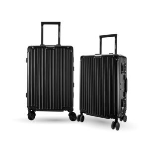Maleta Crown Series Set of 2 | Check-in Medium+Check-in Large |Aluminium Frame,8 Spinner Wheels,Premium Suitcase for Travel | Luggage | Trolley Bag for Travel (Black, Set of 2(Medium-Large))