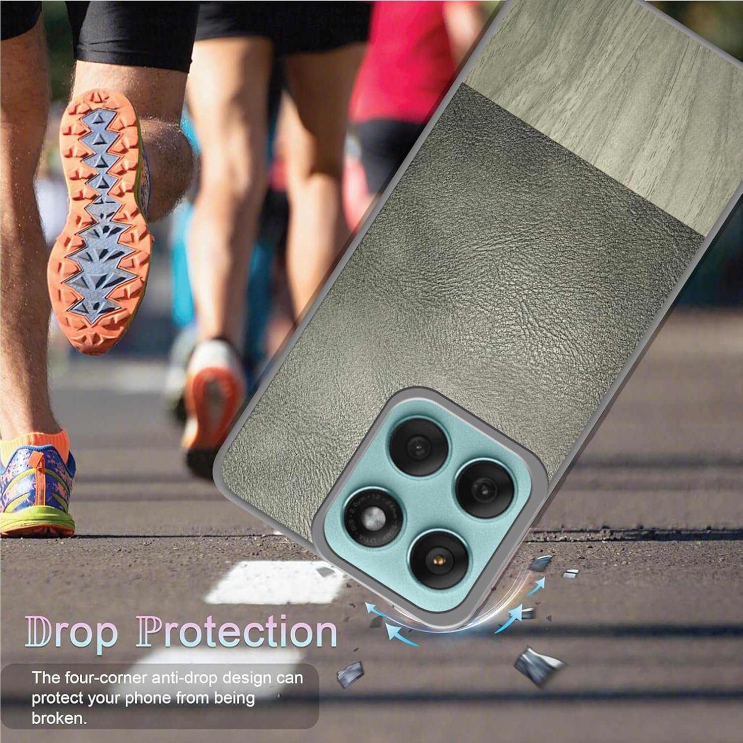 Pinaaki Enterprises Luxury Leather and Wooden Texture Moto Edge 60 Fusion 5G Back Cover Case | Baby Skin Feel Full Camera Protection Case | Raised Edges | Side Soft TPU (Gray) - Image 5