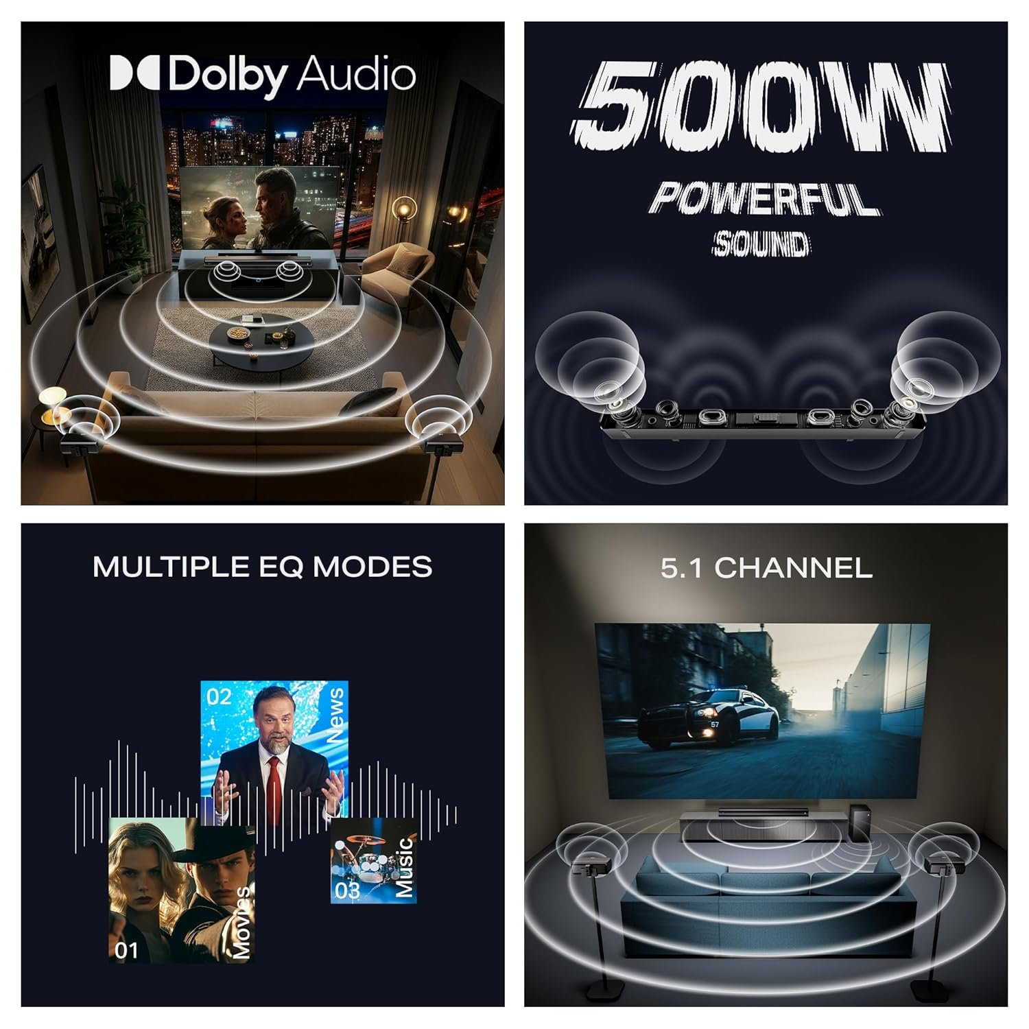 boAt (2025 Aavante Prime 5.1 5000D, Cinematic Dolby Audio, 500W Signature Sound, 5.1-CH, Multiple Ports, EQ Modes & Remote, Bluetooth Sound bar, Home Theatre Soundbar Speaker (Premium Black) - Image 2