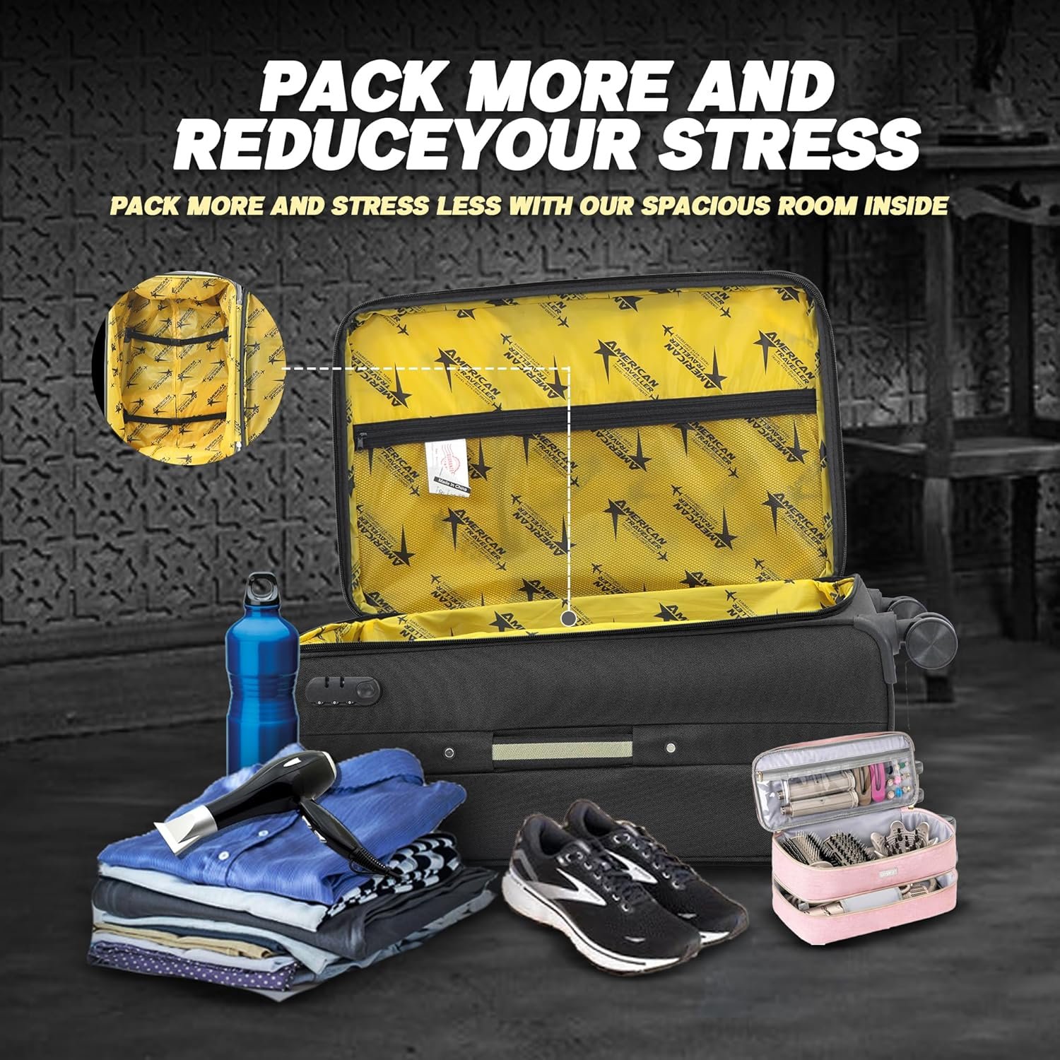 AMERICAN TRAVELLER TourisForever Trolley Bag Set of 3 | Cabin, Medium, Large | Expandable Travel Suitcase | Heavy-Duty Nylon | 3 Digit Number Lock | 360 Lego Wheels | Durable Handle (3, Black) - Image 3