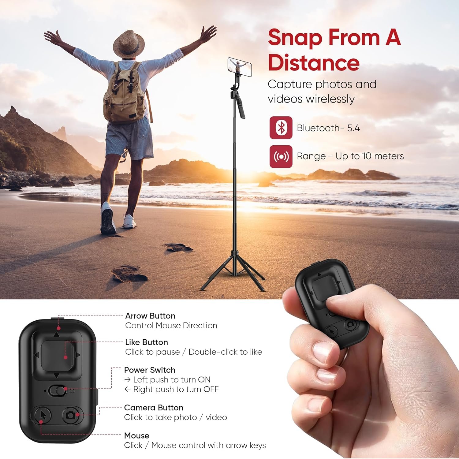 Kodak ST22A 65-inch Selfie Stick Tripod Stand with Portable AI Face 360° Tracking with Wireless Remote Control, for DSLR, Smartphone & Action Camera for Vlogging Travel Photography - Image 6