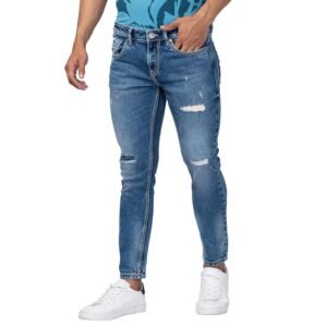 Spykar Blue Mid Rise Tapered Fit Jeans for Men