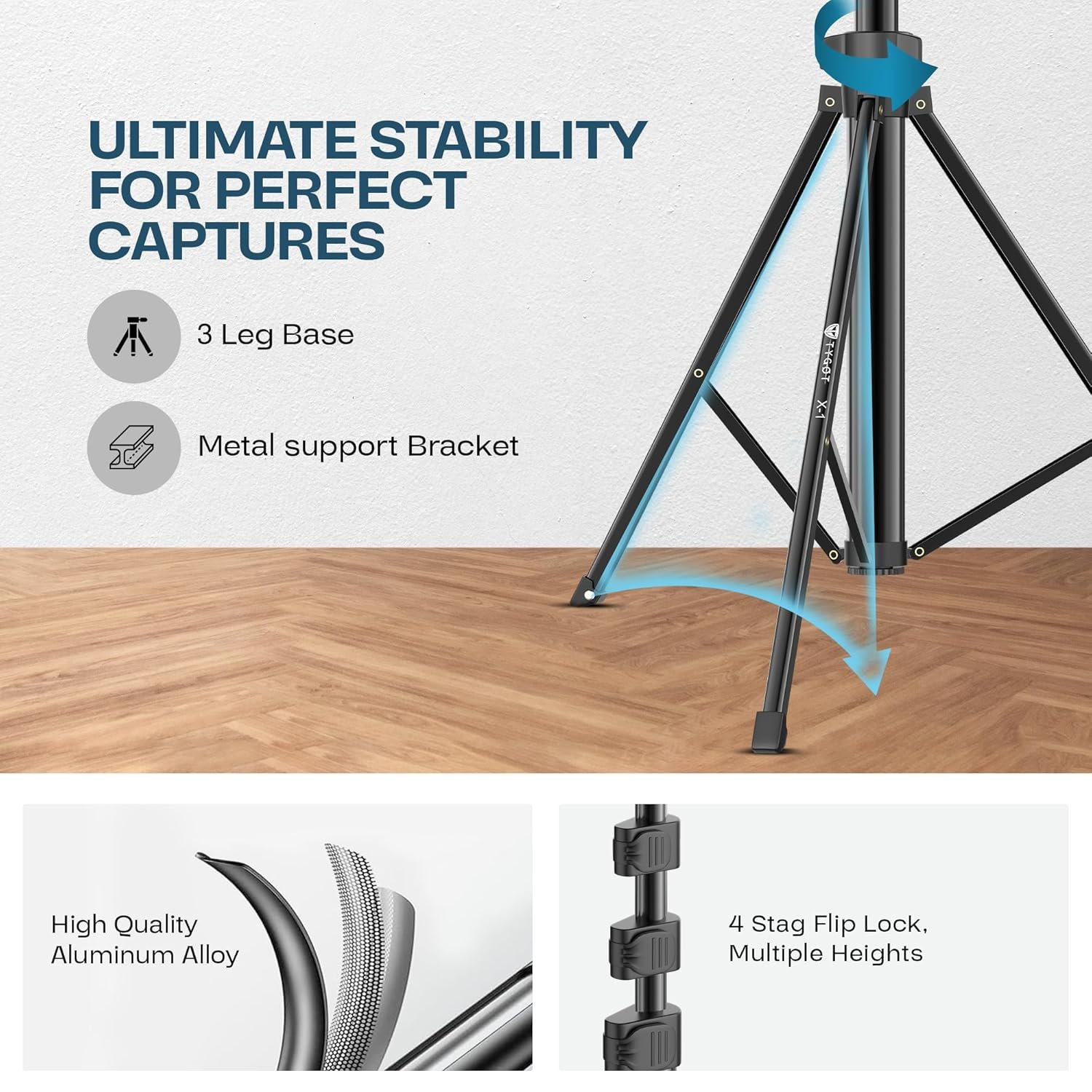Tygot X-1 67 Inch (170cm) Aluminium Tripod with Bluetooth Remote, Mobile Holder, Phone Stand for Ring Light, GoPro & Camera, Light Stand for Video Recording, Shooting, Streaming, Reels, YouTube - Image 6