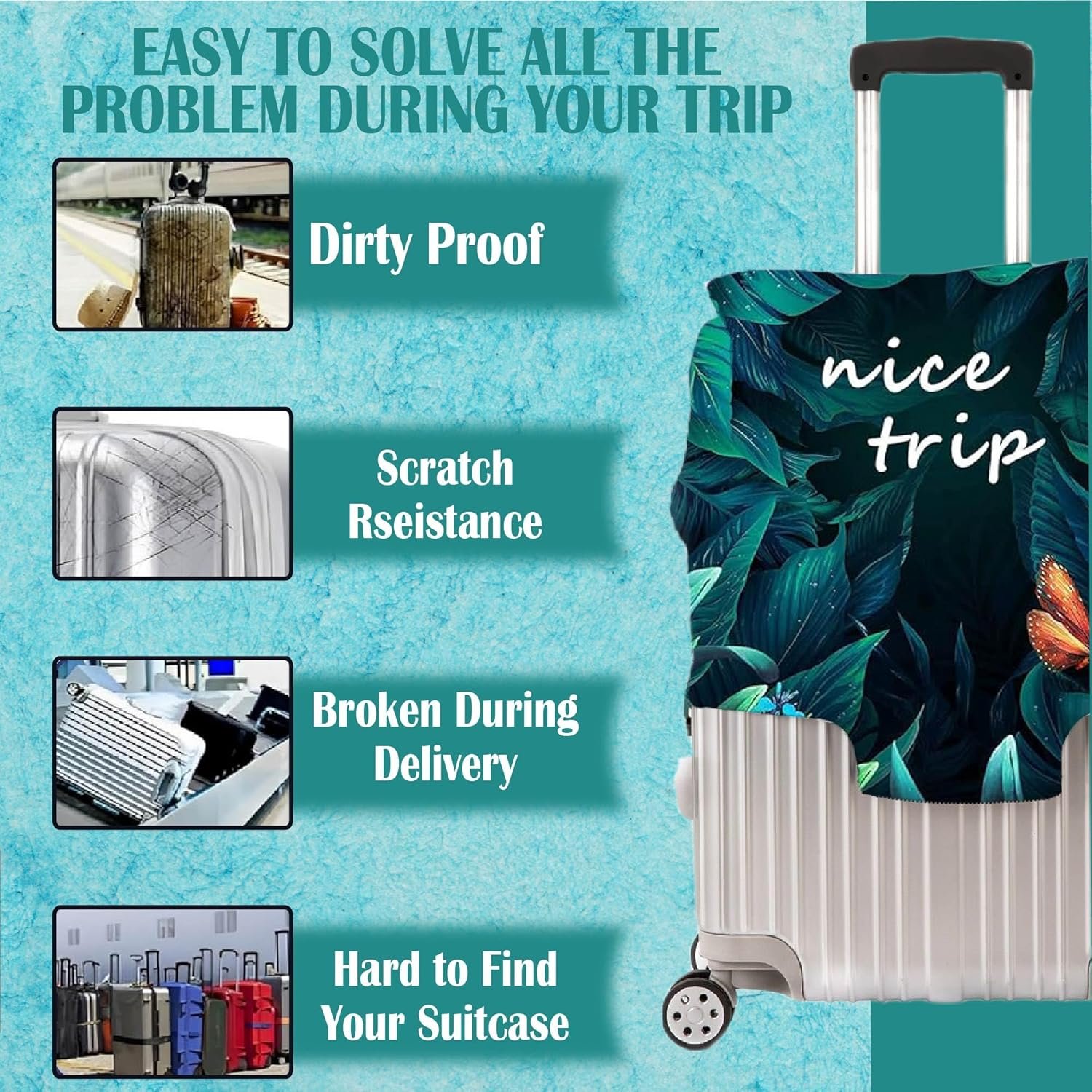 Handcuffs Luggage Cover Trolley Travel Covers, Washable Dust Proof Anti-Scratch Suitcase Protector (Green, XL (31"-32")) - Image 4