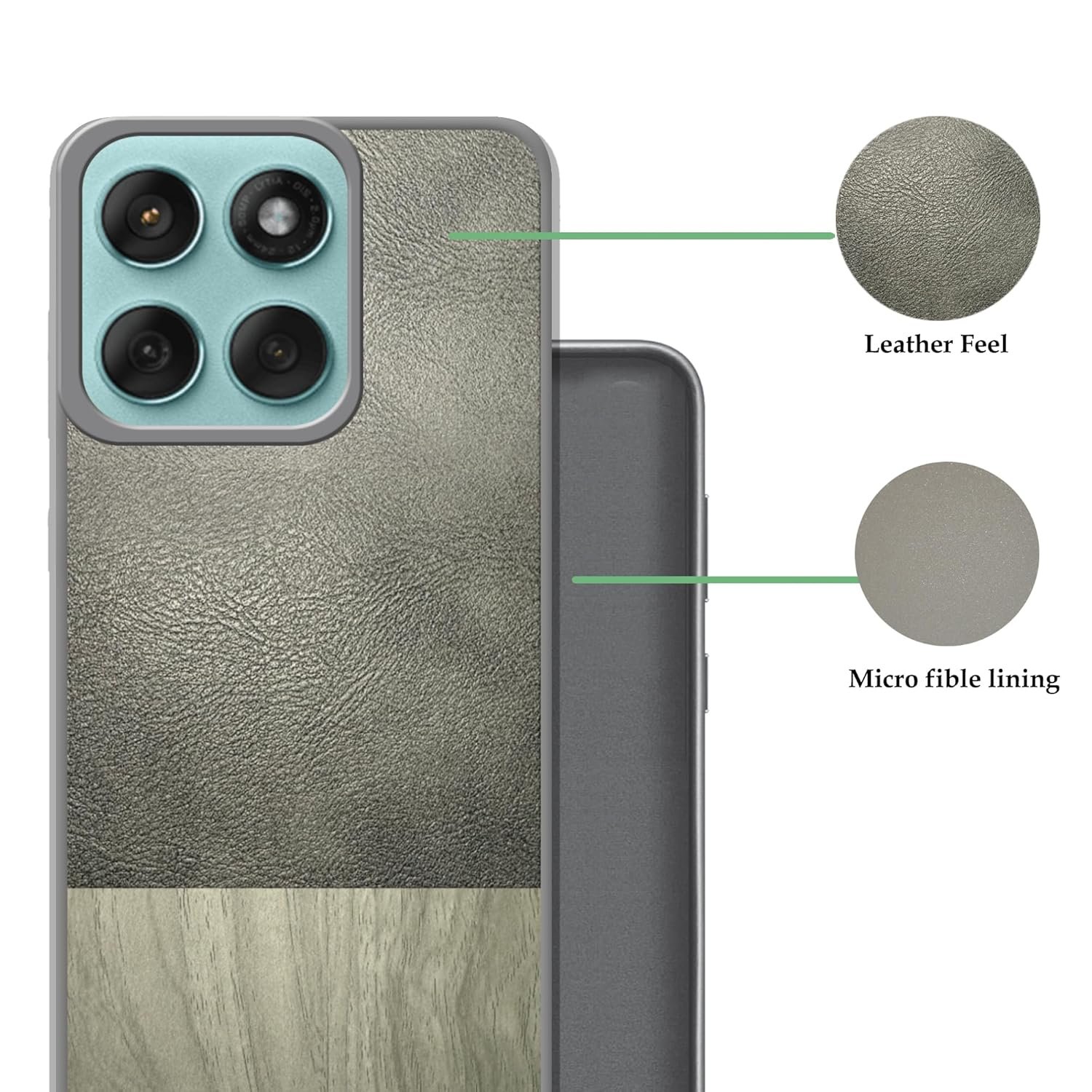 Pinaaki Enterprises Luxury Leather and Wooden Texture Moto Edge 60 Fusion 5G Back Cover Case | Baby Skin Feel Full Camera Protection Case | Raised Edges | Side Soft TPU (Gray) - Image 6