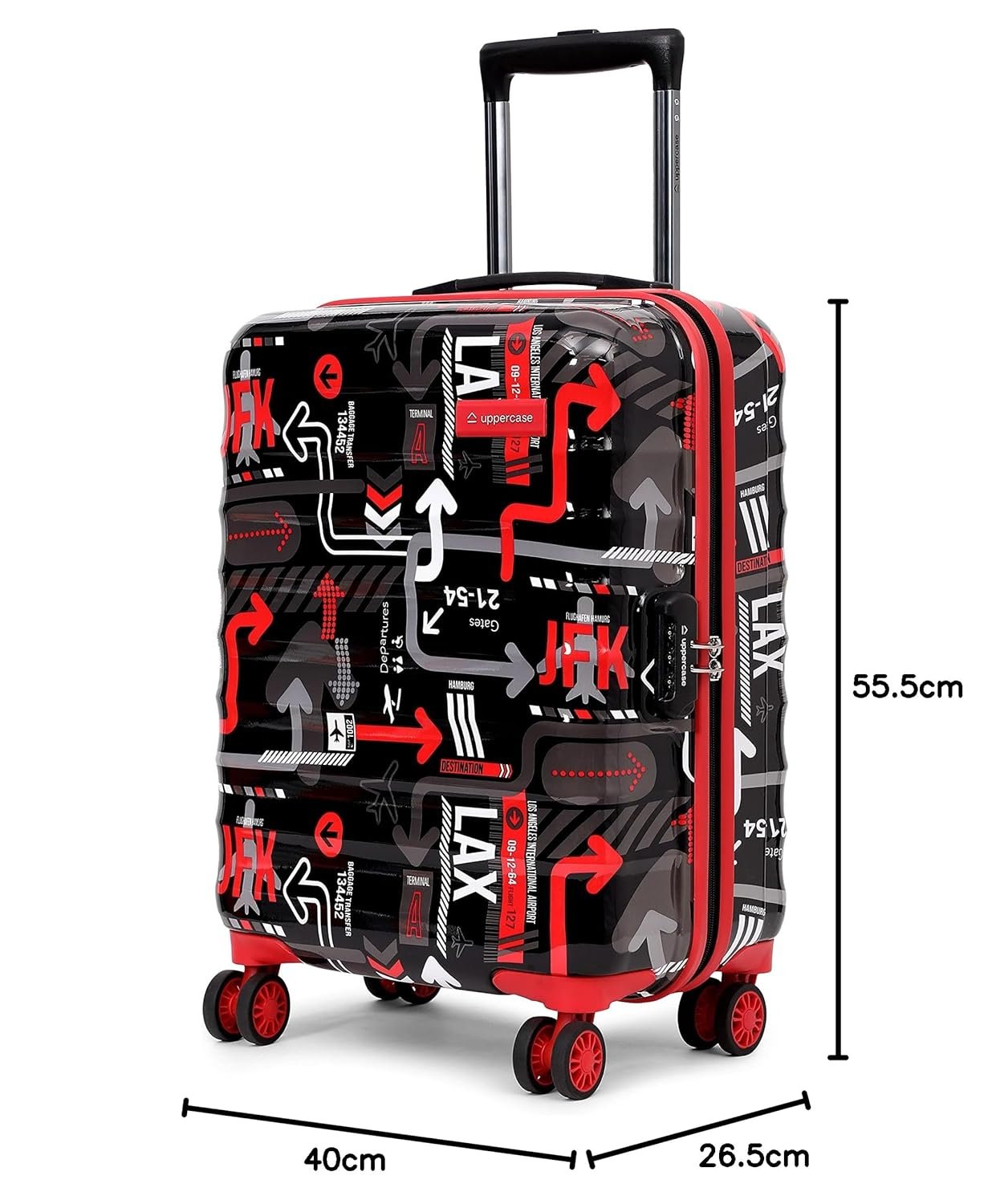 uppercase JFK (Small) 56Cms, Hardsided Cabin Trolley Bag for Travel, Eco Polycarbonate Printed Luggage, Combination Lock,8 Wheel Trolley Bag, Suitcase for Unisex, 2000 Days Warranty (Black, Spinner) - Image 9