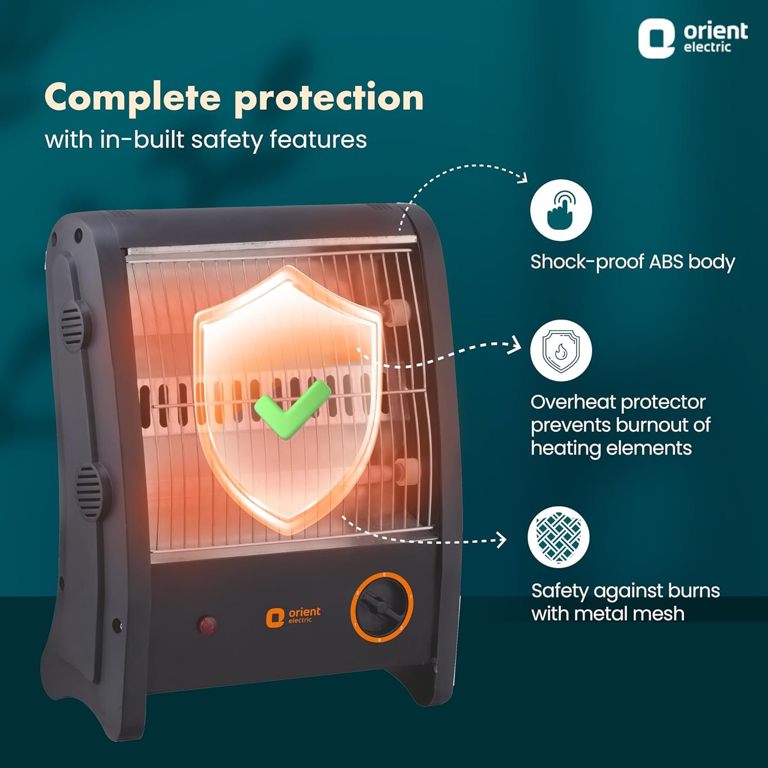 Orient Electric Quartz Room Heater | 800 W Low Power Consumption | Tip-over Protection | 2 Heating Rods for Quick Heating | Cool Touch Body | 1 Year Warranty, Black - Image 6