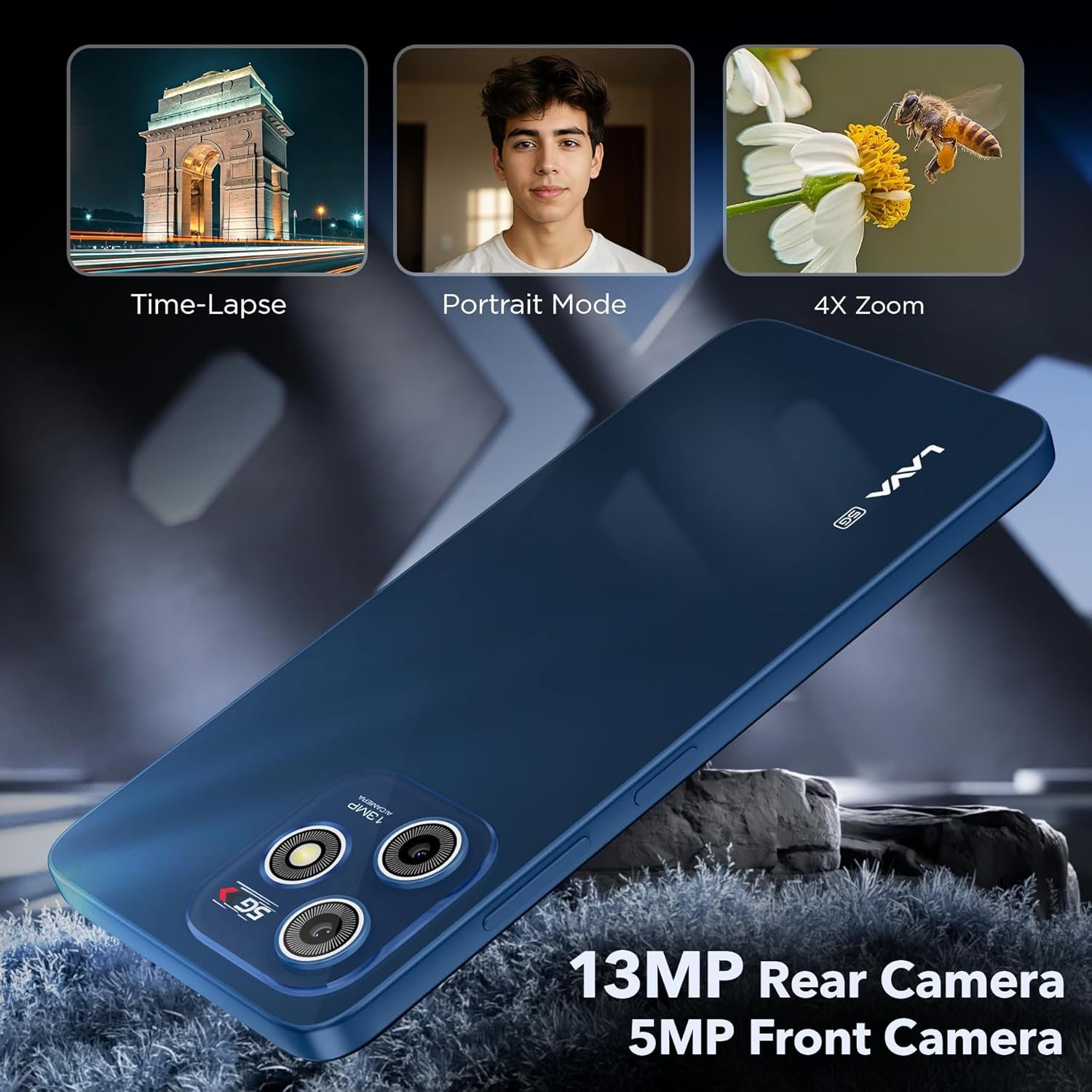 Lava Bold N1 5G (Royal Blue, 4GB RAM, 64GB Storage) |Bigger 6.75" HD+ Notch Display | Octacore 5G Processor | 13 MP AI Camera |5000 mAh Battery| IP54 Rated Dust & Water Splash Proof - Image 4