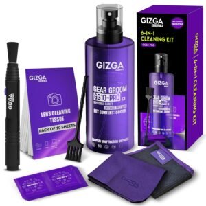 Gizga Pro Series 6-in-1 Cleaning KIT – 500ml Cleaning Spray, DSLR Lens Pen, 50-Lens Tissues, Soft Brush, 10 Wet Wipes, Microfiber Cloths| Ideal for Camera Lens and All Gadgets