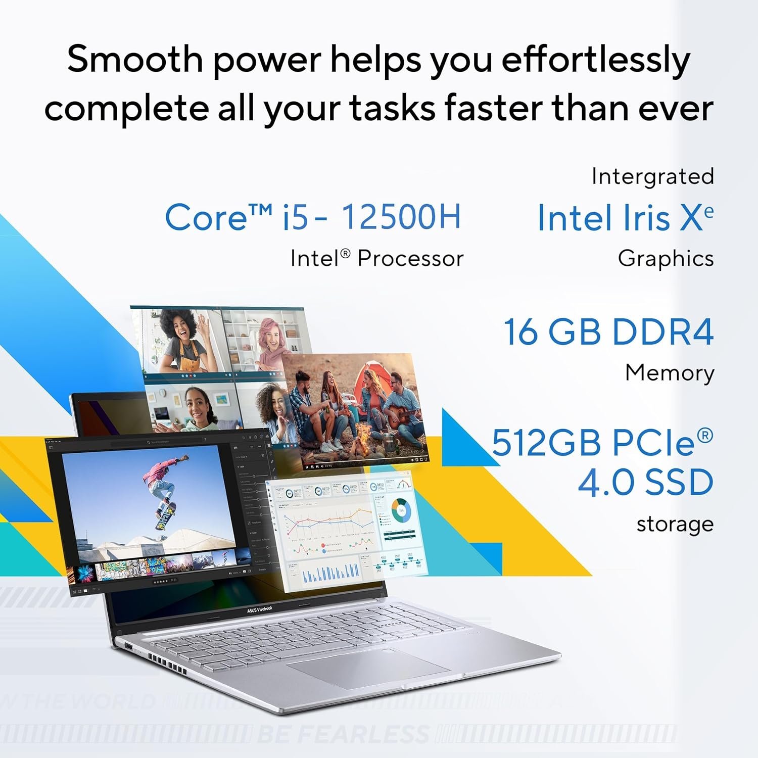 ASUS Vivobook 16, Intel Core i5-12500H, 12th Gen, 16GB RAM, 512GB SSD, FHD+, 16"/40.64cm, Windows 11, MS Office 2021, Silver, 1.8KG, X1605ZAC-MB540WS, Thin and Light Laptop - Image 2