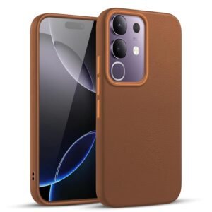 Leather Textured | TPU Back Cover Case Compatible with Vivo T4x 5G (Brown)