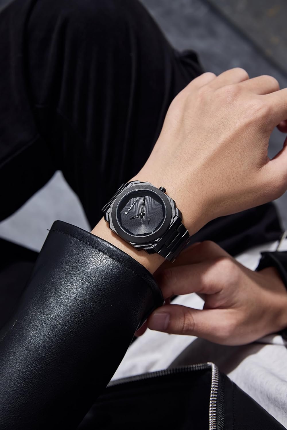 Giordano Octagonal Stainless Steel Watch for Men – Textured Dial with Subdial, Matte Finish Strap - Image 2