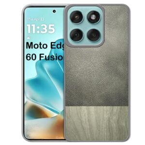 Pinaaki Enterprises Luxury Leather and Wooden Texture Moto Edge 60 Fusion 5G Back Cover Case | Baby Skin Feel Full Camera Protection Case | Raised Edges | Side Soft TPU (Gray)