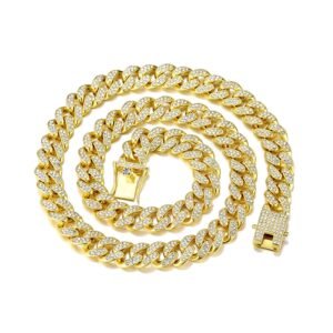 Fashion Frill Stylish MC Stan Chain For Men Boys Cubic Zirconia Studded MIami Cuban Link Chain Necklace Gold Silver Chains For Men Boys Ice Rhinestone Hip hop Stylish Rapper Chains Jewellery