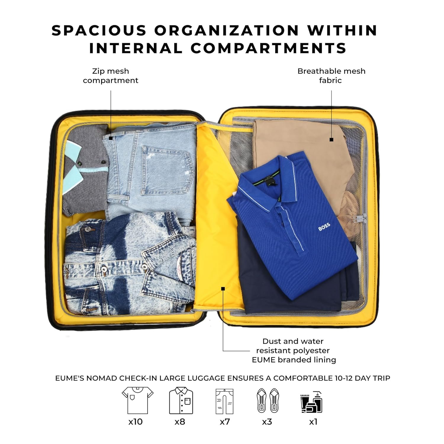 EUME Nomad Trolley Bags for Travel Large Size, Travel Bags for Luggage Trolley, Charcoal Black, 76 cms | Polypropylene (PP) 8 SilentRun Wheels Suitcase | - Image 5