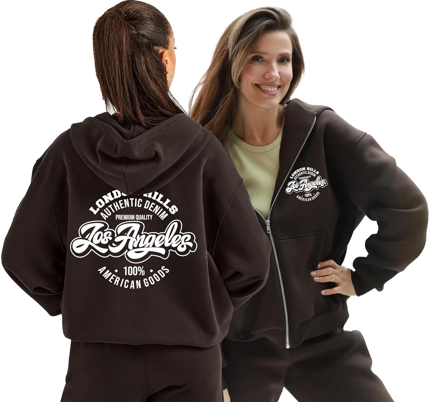 London Hills Hoodies for Women Stylish Sweater for Woman with Zip Stylish Latest Unisex Graphic Print Cotton Blend Fleece Hoodie Zipper Winter wear Hood Regular Fit, Long Sleeve - Image 2