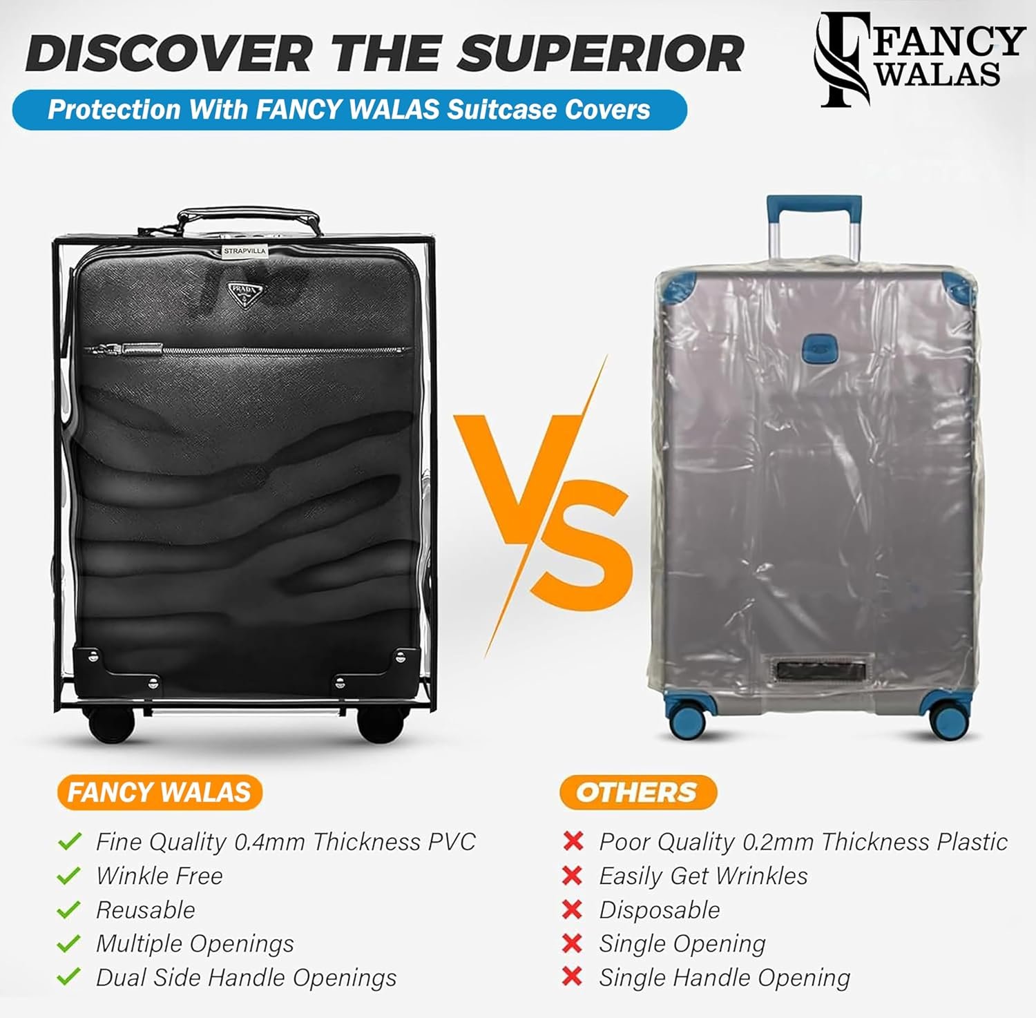20 inch Trolley Bag Cover/Suitcase Bag Cover/PVC Trolley Cover Protector/Waterproof Dustproof Luggage Cover/Zippered Clear PVC Suitcase Cover Protectors (Black, Pack of 1, 20 Inch Small) - Image 3