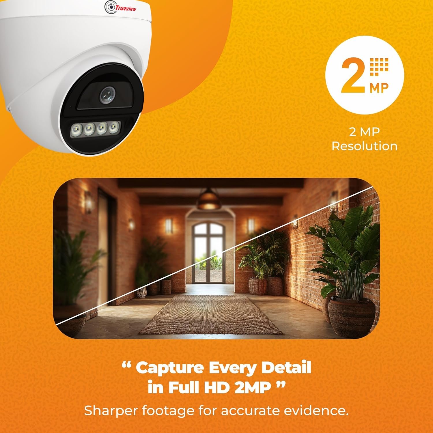 Trueview 2MP Dual Light HD Dome Wired CCTV Camera with Built-in Mic | Works with DVR (TVI/AHD/CVI/CVBS) | All Time Color Vision, 3.6mm Lens, 20M IR, 15M White LED | H.265 Compression - Image 2