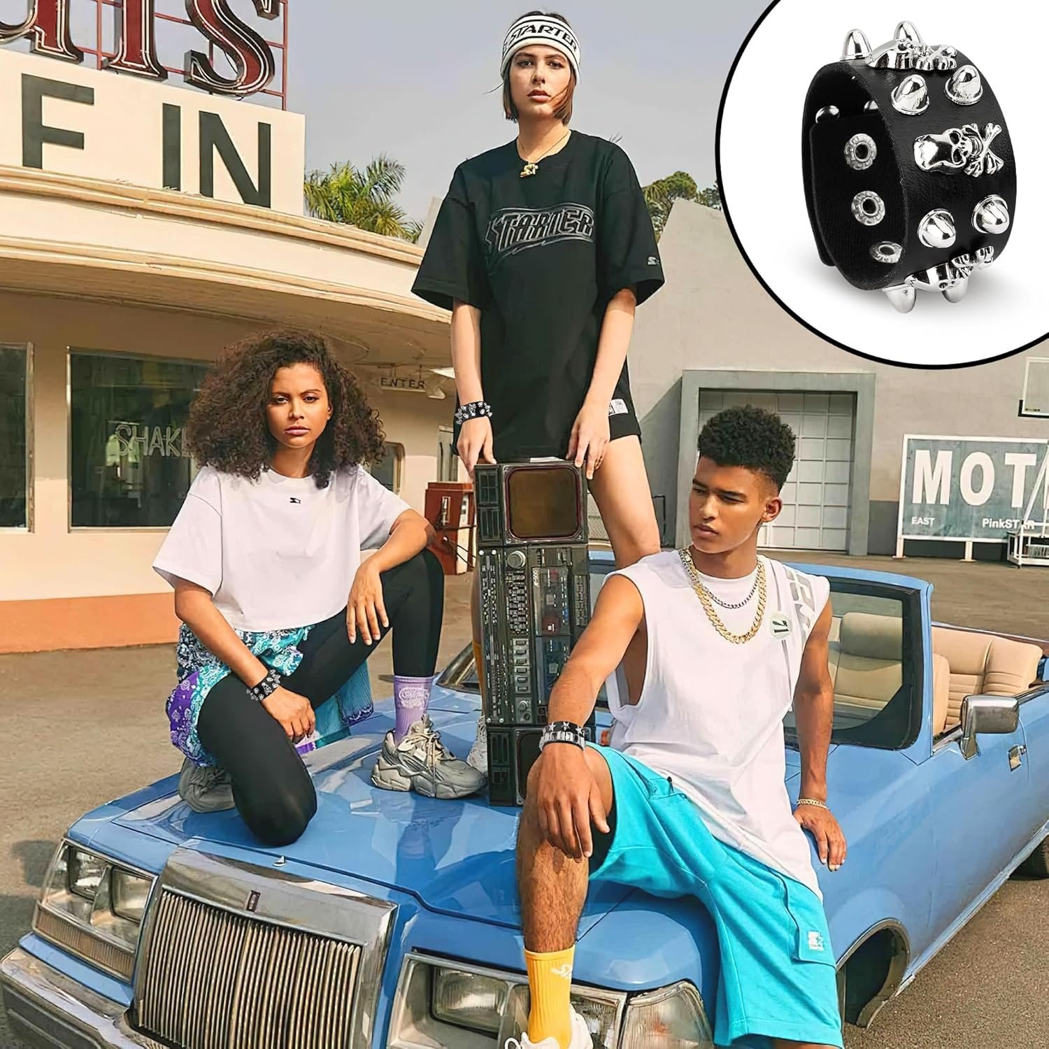 2 Pcs Gothic Jewellery, Punk Bracelets Set, Layered Leather Cuff Bangle for Rock Concerts, Goth Jewelry for Women and Men, Punk Fashion Accessories - Image 4