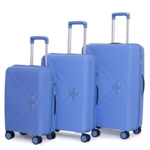 Swiss Military Maze Hard Top Luggage Trolley Bag Set of 3 Combo (Small 55cm, Medium 65cm & Large 75cm) PP Material Travel Suitcase with TSA-Lock & Body Coloured 360 Degree Rotatable 8-Wheels -Sky Blue