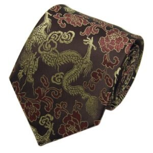 Secdtie Men’s Silk Tie Dragon Peony Embroidery Woven Wedding Formal Necktie Gift