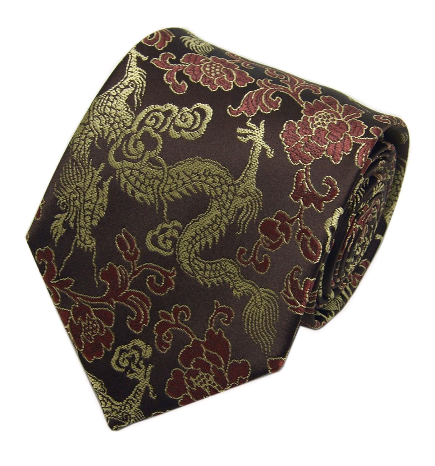 Secdtie Men's Silk Tie Dragon Peony Embroidery Woven Wedding Formal Necktie Gift