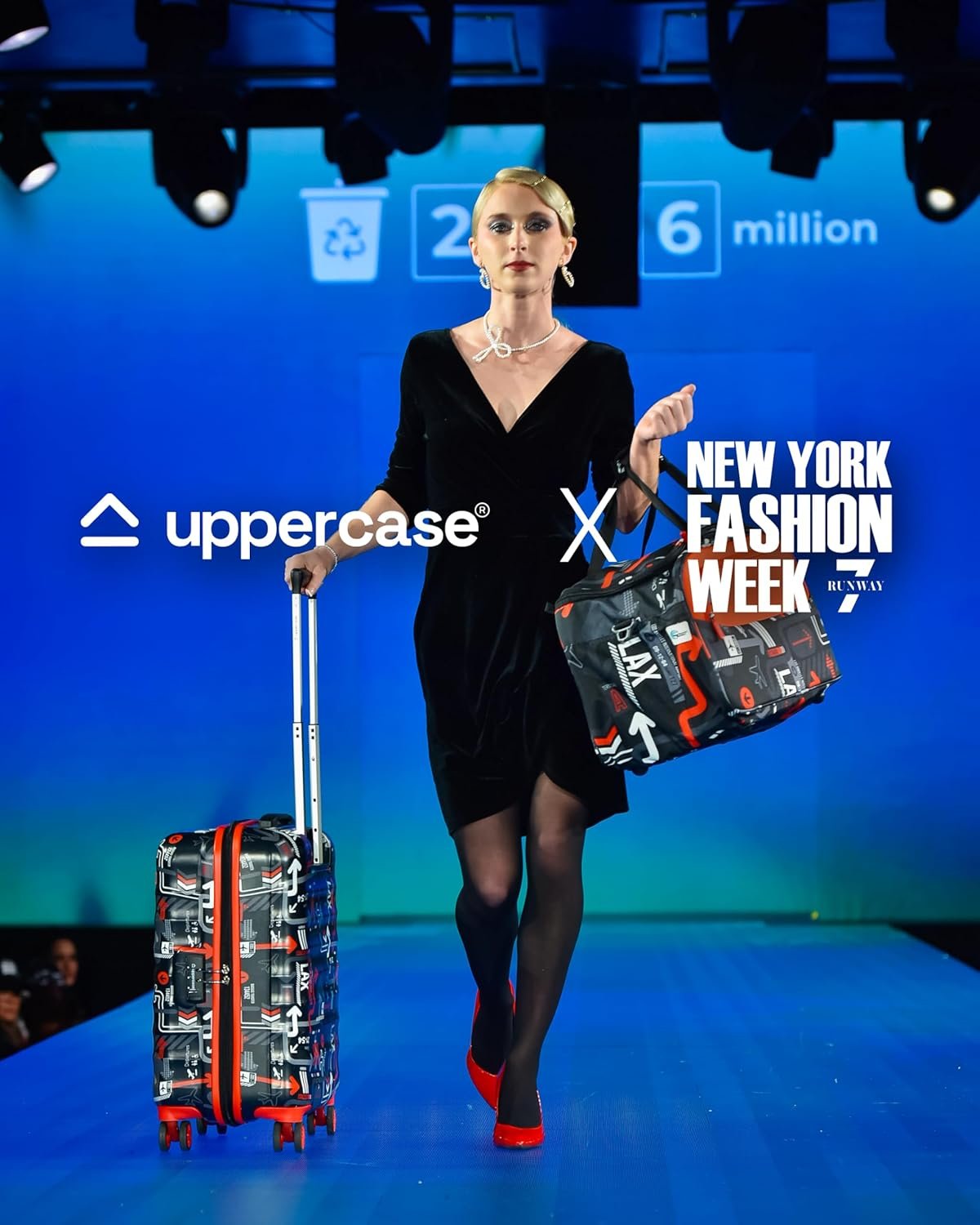 uppercase Jfk Inline Trolley Bag Set Of 2 (Medium,Large)|Check-In Luggage|Hardshellsided Polycarbonate Printed Luggage|Combination Lock|8 Wheel Trolley Bag|Suitcase For Unisex| (Black),H-75.5 cms - Image 3