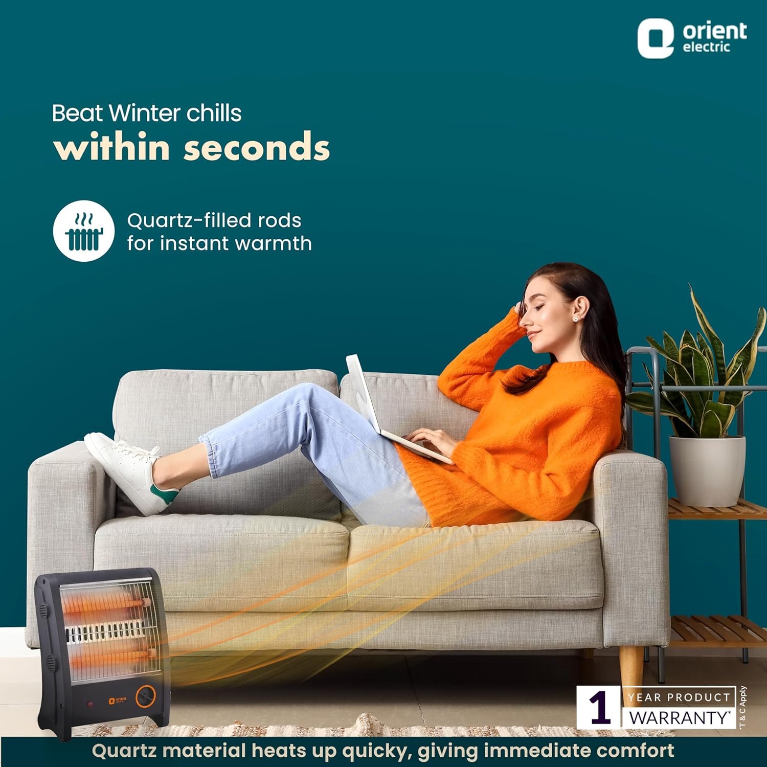 Orient Electric Quartz Room Heater | 800 W Low Power Consumption | Tip-over Protection | 2 Heating Rods for Quick Heating | Cool Touch Body | 1 Year Warranty, Black - Image 2