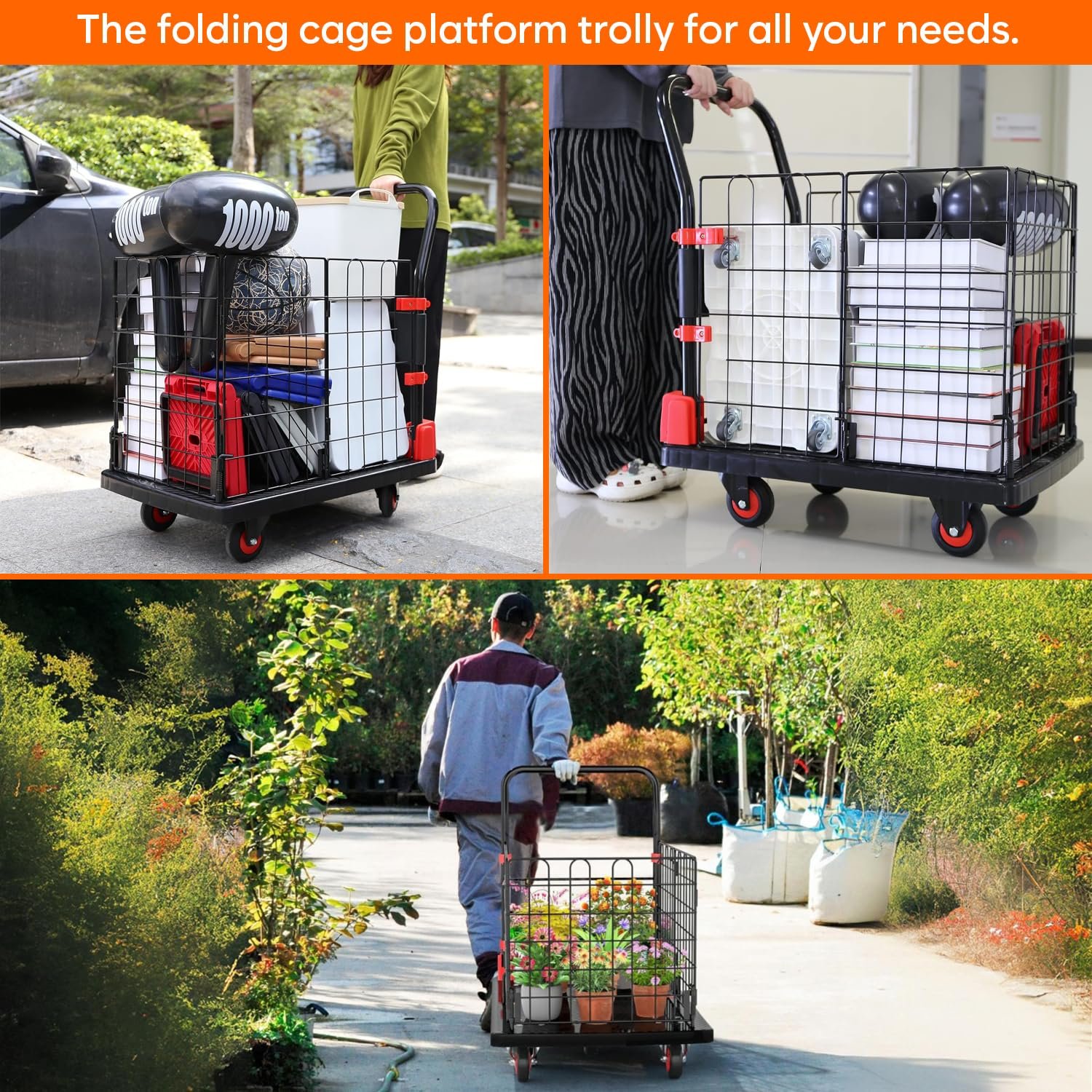 Corvids 150 Kg Portable & Collapsible Plastic Platform Trolley with Basket Cage | 2-Year Warranty |Folding Platform Hand Truck with 360 Rotating Wheels for Home, Office, Warehouse & Outdoor Use - Image 6