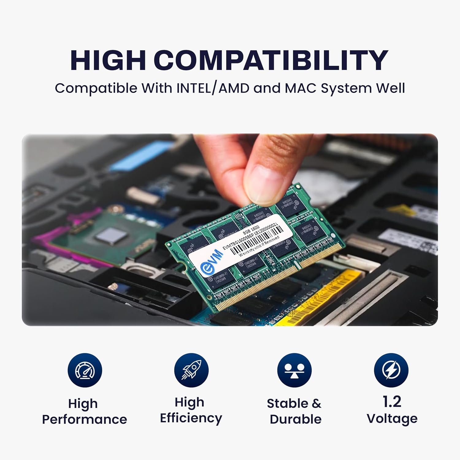 EVM 8GB DDR3 Laptop RAM 1600MHz So-DIMM Memory - High-Speed Performance, Low Voltage Requirement - 10 Year Warranty (EVMT8G1600S86P) - Image 6