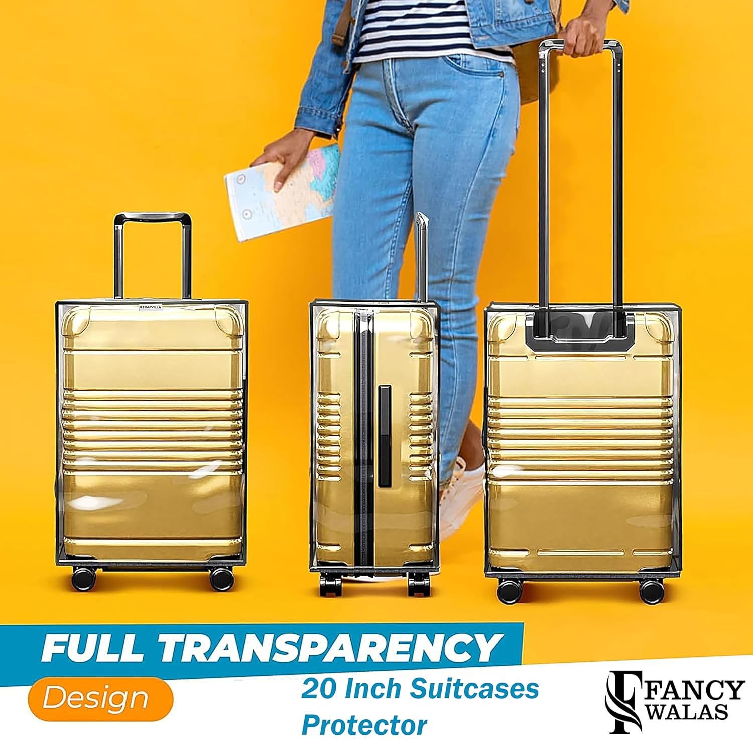 20 inch Trolley Bag Cover/Suitcase Bag Cover/PVC Trolley Cover Protector/Waterproof Dustproof Luggage Cover/Zippered Clear PVC Suitcase Cover Protectors (Black, Pack of 1, 20 Inch Small) - Image 5