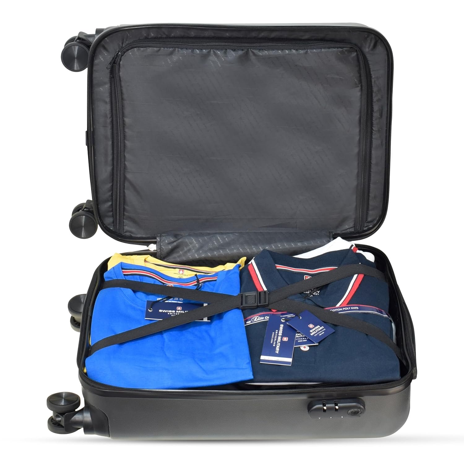 Swiss Military Contour Luggage Bag 42L & Toiletry Bag Combo | Textured Hard-Sided Trolley Bag Cabin Luggage,Overnighter Trolley Bag |for Men, Women| Makeup Pouch for Travelling, Travel Organizer - Image 3