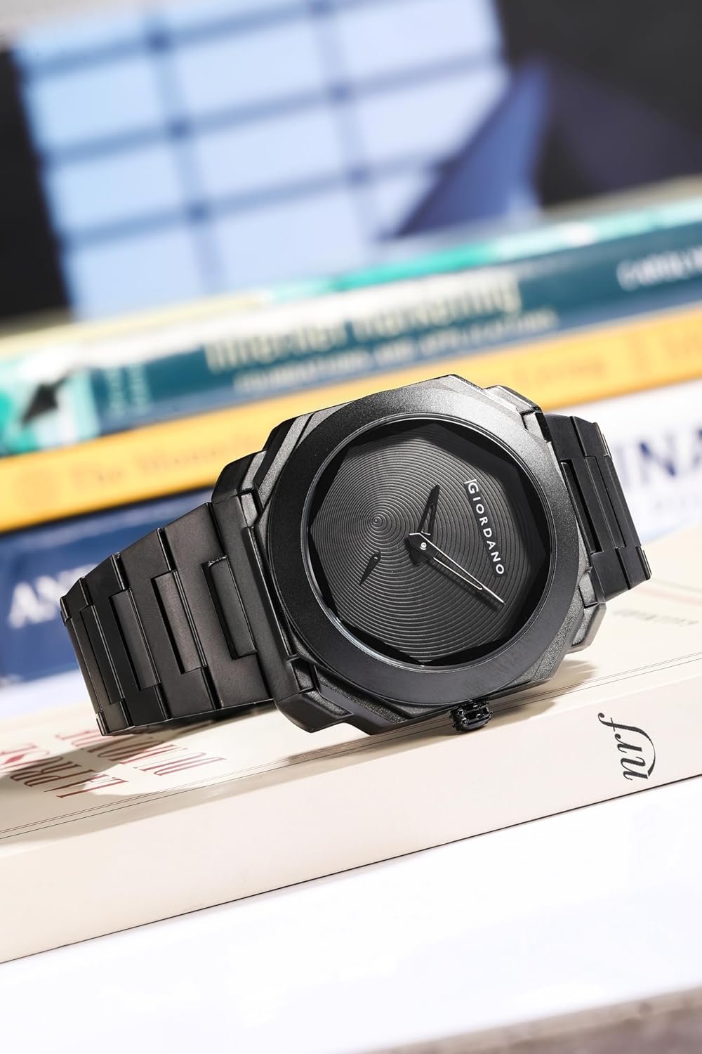 Giordano Octagonal Stainless Steel Watch for Men – Textured Dial with Subdial, Matte Finish Strap - Image 3