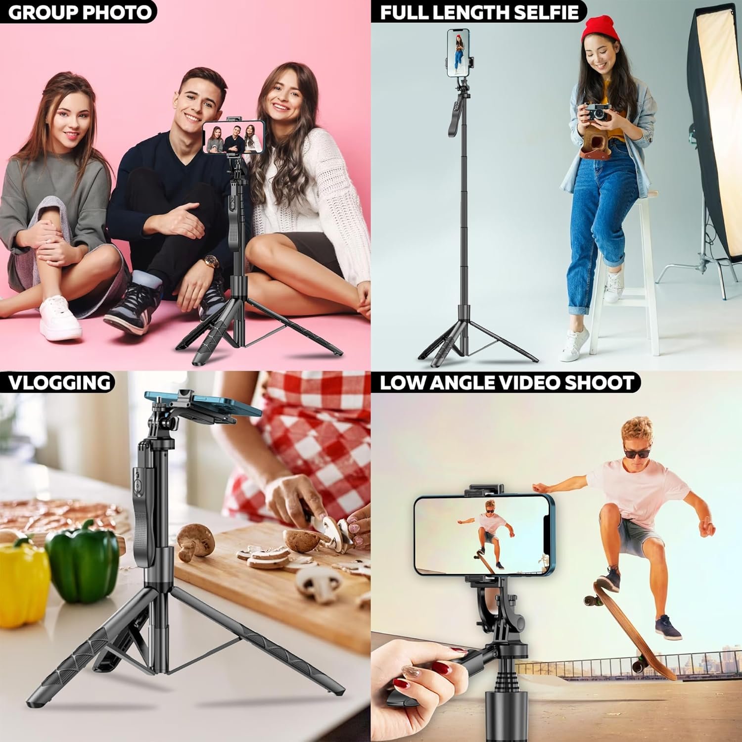 WeCool S5 Selfie Stick with Tripod Stand, 6section Telescopic Pole with 62in/158cm Long Stick, Ultimate Stability with 360°Rotating Handle & Reinforced Tripod Stand, Selfie Stick for Photos &Vlogging - Image 8