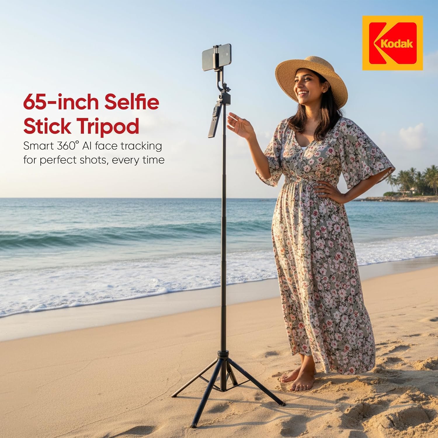 Kodak ST22A 65-inch Selfie Stick Tripod Stand with Portable AI Face 360° Tracking with Wireless Remote Control, for DSLR, Smartphone & Action Camera for Vlogging Travel Photography - Image 2