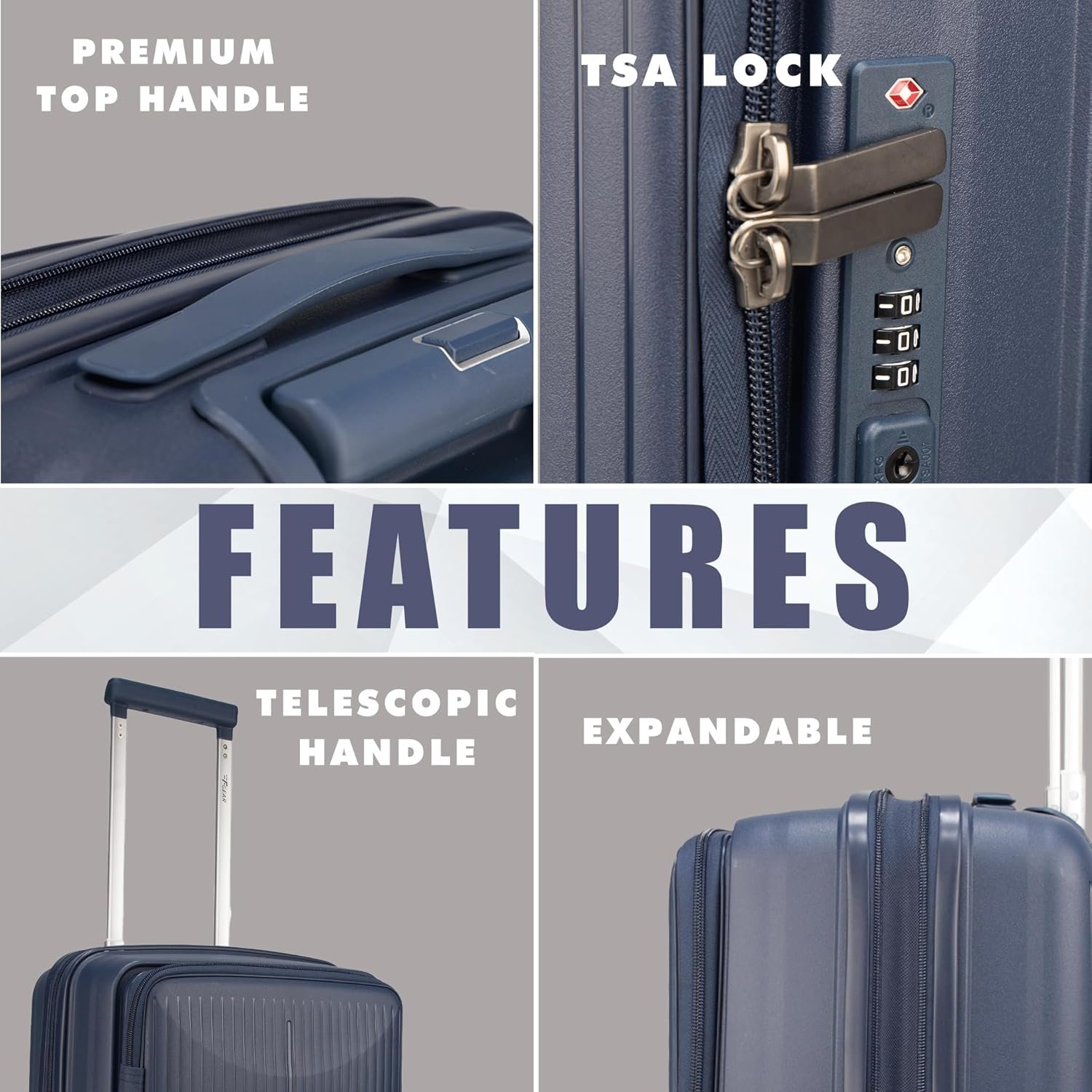 F Gear Myton Navy Cabin Front Opening Hard Luggage | Lightweight Expandable Carry-On Suitcase with 360° Spinner Silent 8-Wheels, Built-in TSA Lock, Anti-Theft Zipper & 3-Level Telescopic Trolley - Image 4