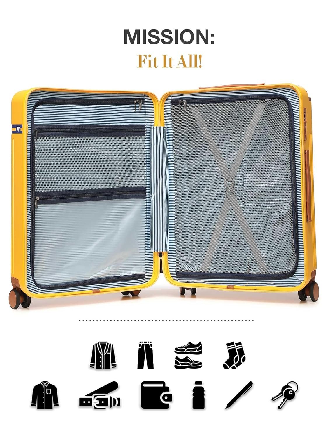 FUR JADEN The Aviator 65cm German Polycarbonate Travel Luggage Check-in Suitcase with 8 StealthTech Silent Shock Absorbing Wheels, TSA Lock & Aerospace Grade Wide Handle (Sunflare, Check-in 24") - Image 8