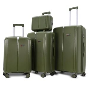 AMERICAN TRAVELLER Tokyo Polypropylene 4-Piece Luggage Trolley Bag Set | TSA-Type Lock, 360° Spinner Wheels, Durable Hard Shell Suitcase for Travel (4, Green, Mini,Small,Medium,Large)