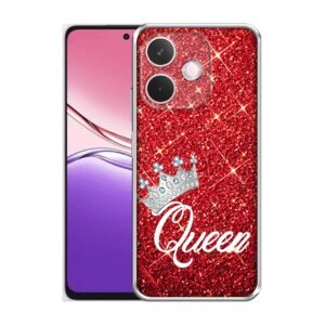 Amazon Brand-Solimo Queen On Red Glitter Printed Silicon Soft TPU Back Case Cover for Oppo A5 Pro 5G