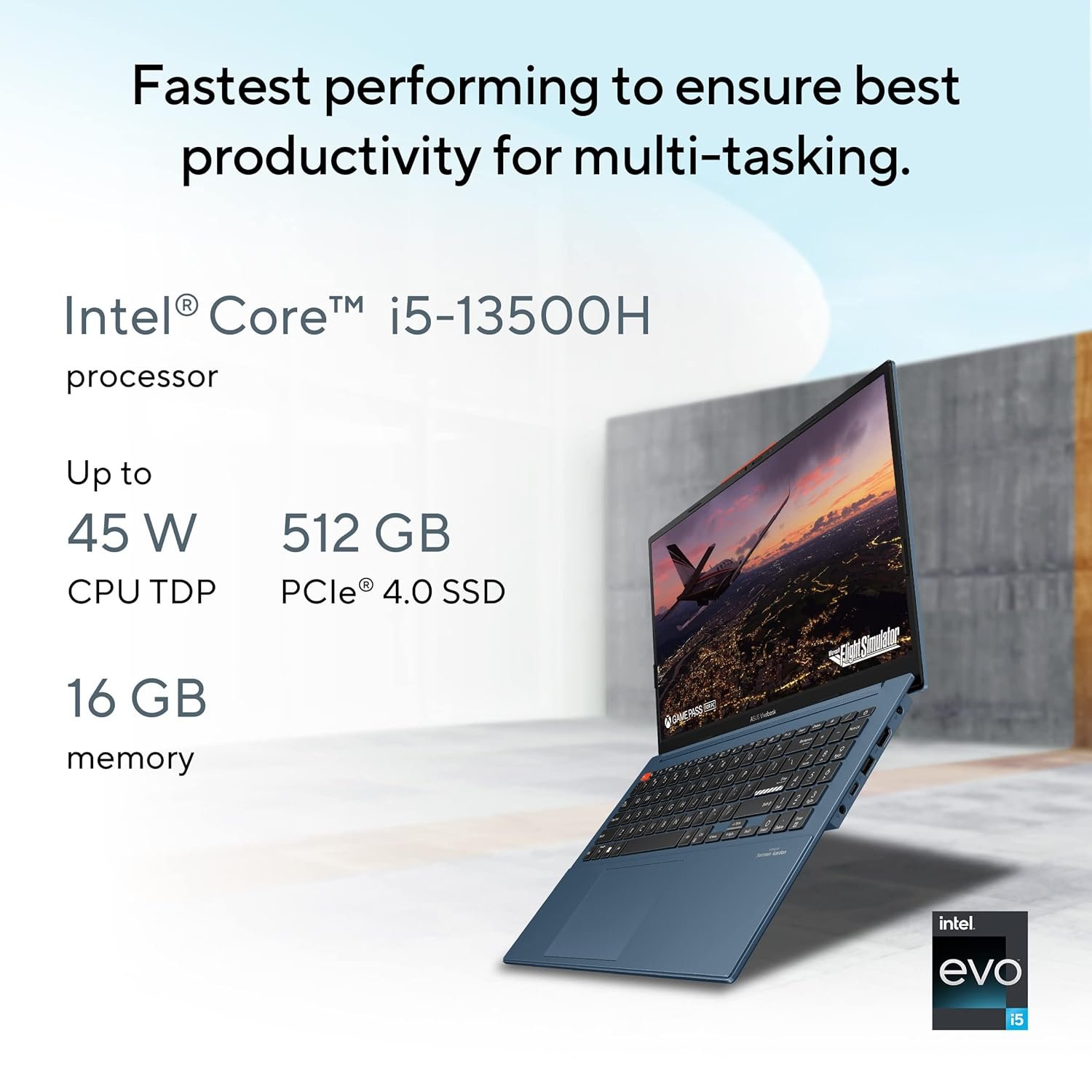 ASUS Vivobook S 15 OLED (2023), Intel Core EVO i5-13500H, 13th Gen, 16GB RAM, 512GB SSD, 2.8K OLED 120Hz, 15.6"/39.62cm, Windows 11, MS Office 2021, Blue, 1.7KG, S5504VA-MA541WS, Iris Xe, 75WHr Laptop - Image 2