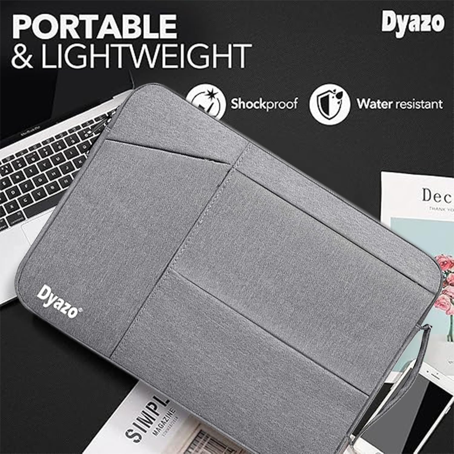 Dyazo 13-13.3 Inch Laptop Sleeve Case with Handle & Three Front Accessories Pockets and Charger Pouch | Compatible for MacBook Air/Pro 14/ M2/M1, HP Envy 13, Chromebook and All Other Notebooks (Grey) - Image 3
